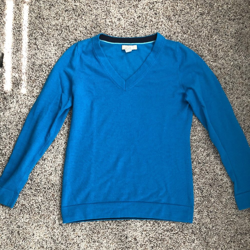 Blue Merino V-Neck Sweater Size M